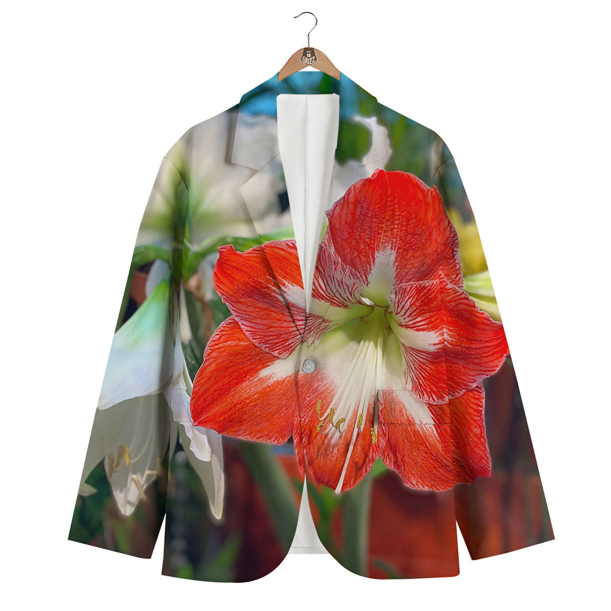 Amaryllis White And Red Print Men's Blazer-grizzshop