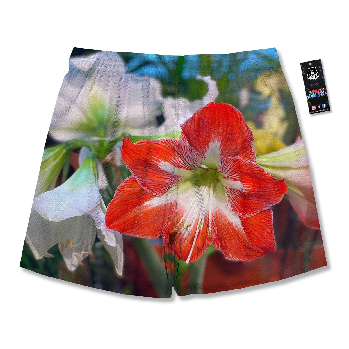 Amaryllis White And Red Print Men's Running Shorts-grizzshop