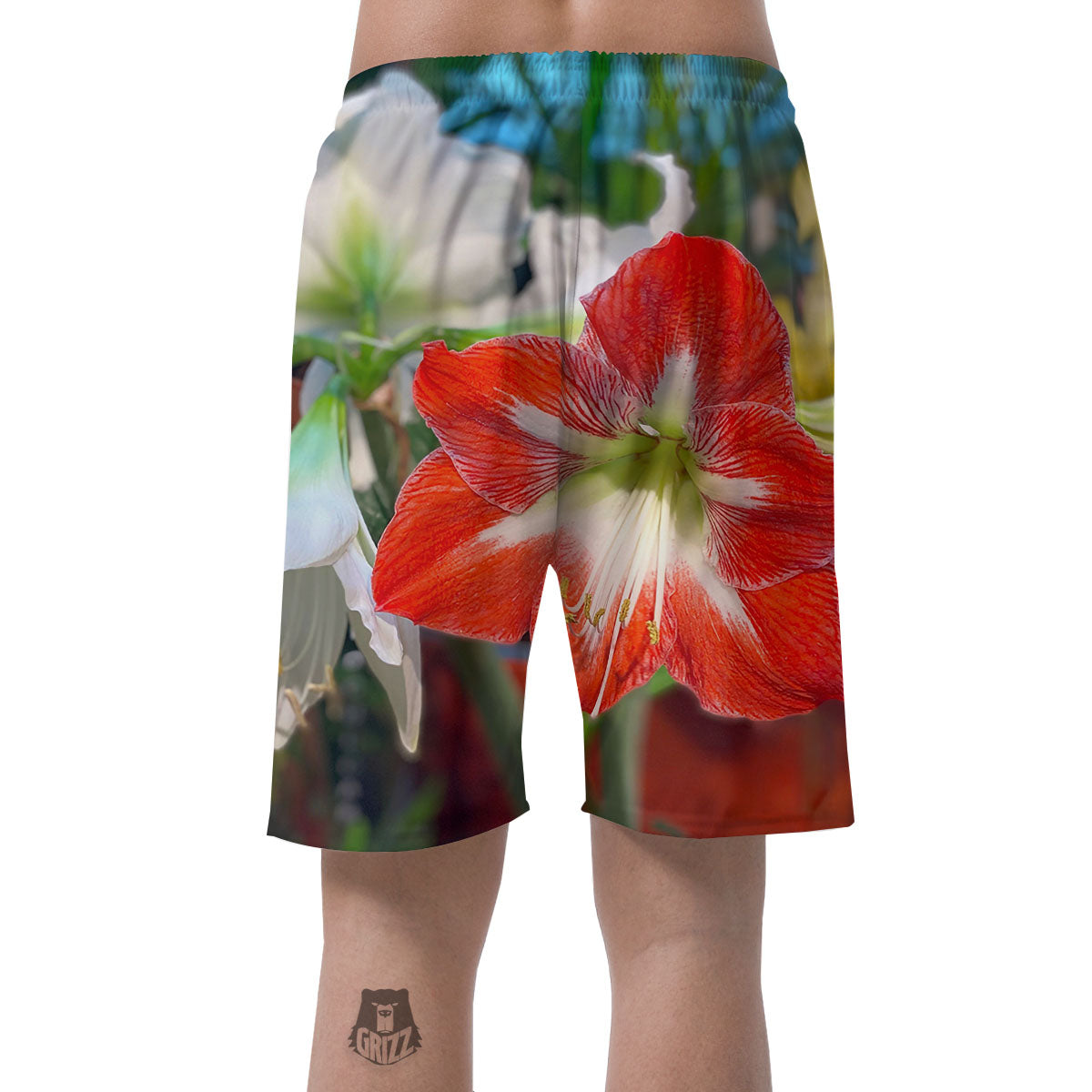 Amaryllis White And Red Print Men's Shorts-grizzshop