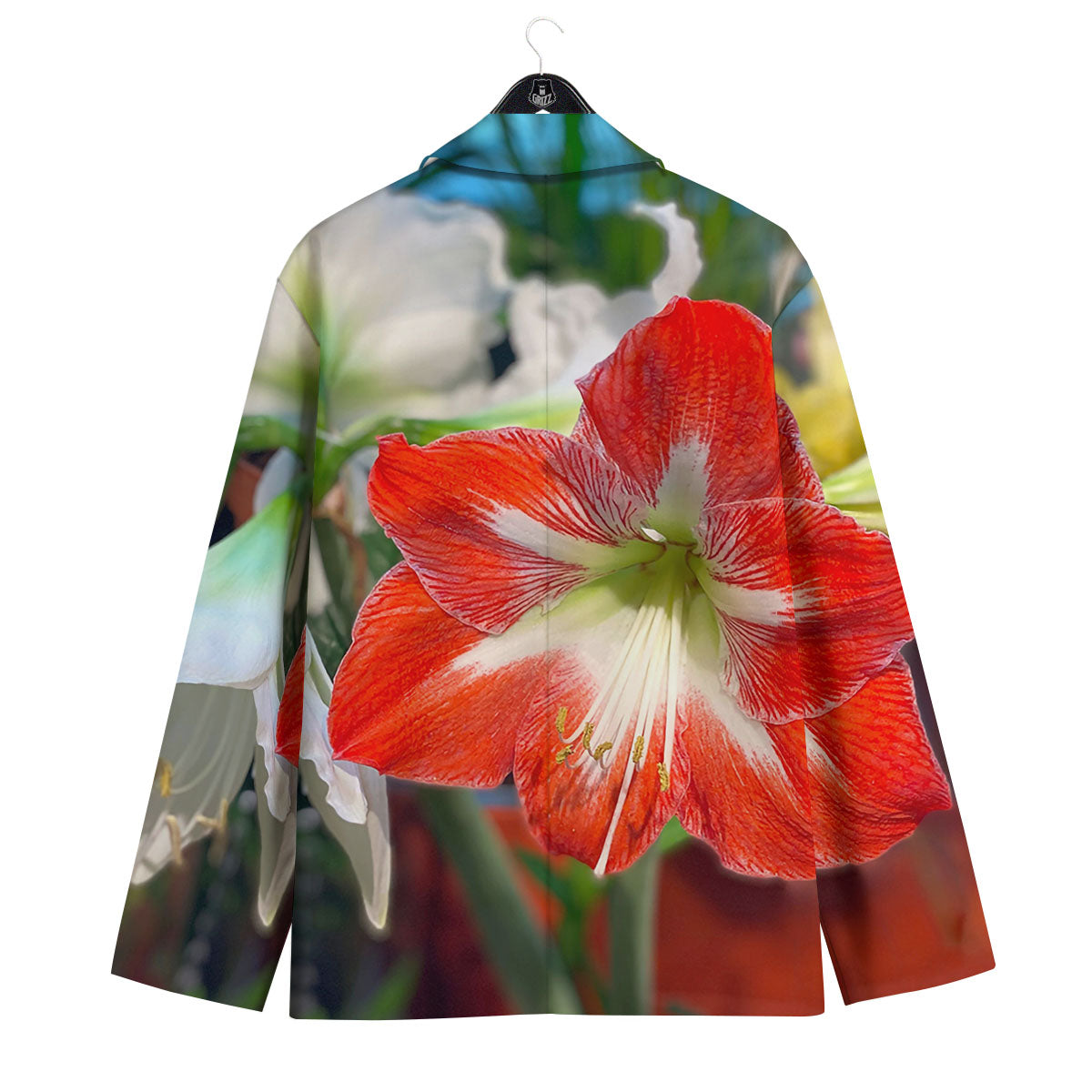 Amaryllis White And Red Print Men's Sport Coat-grizzshop
