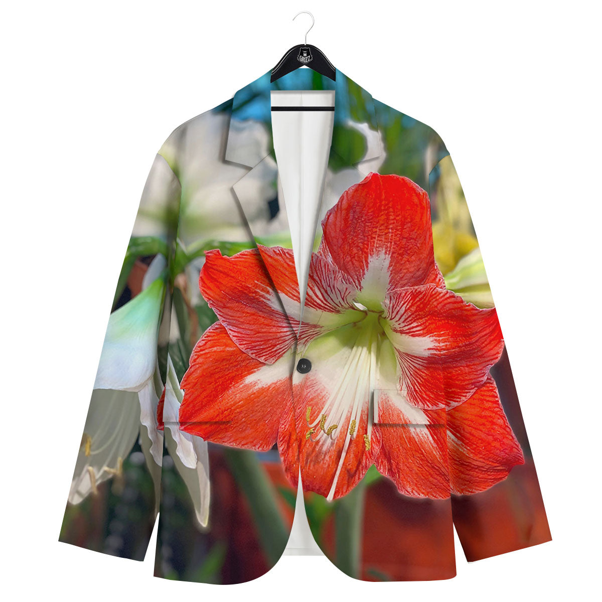 Amaryllis White And Red Print Men's Sport Coat-grizzshop