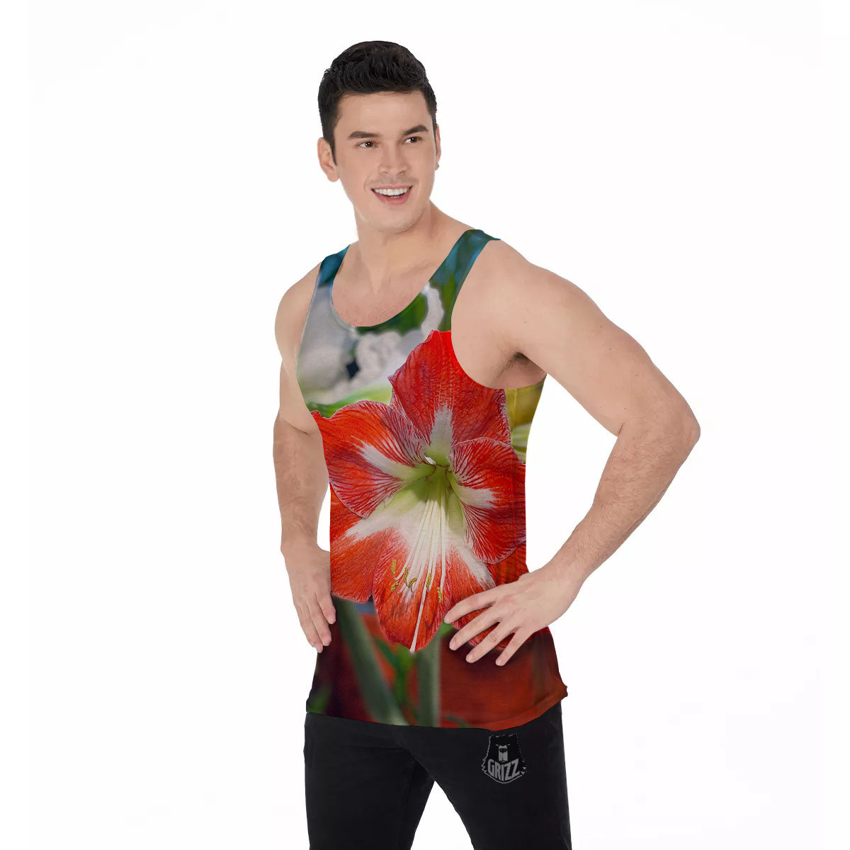 Amaryllis White And Red Print Men's Tank Top-grizzshop