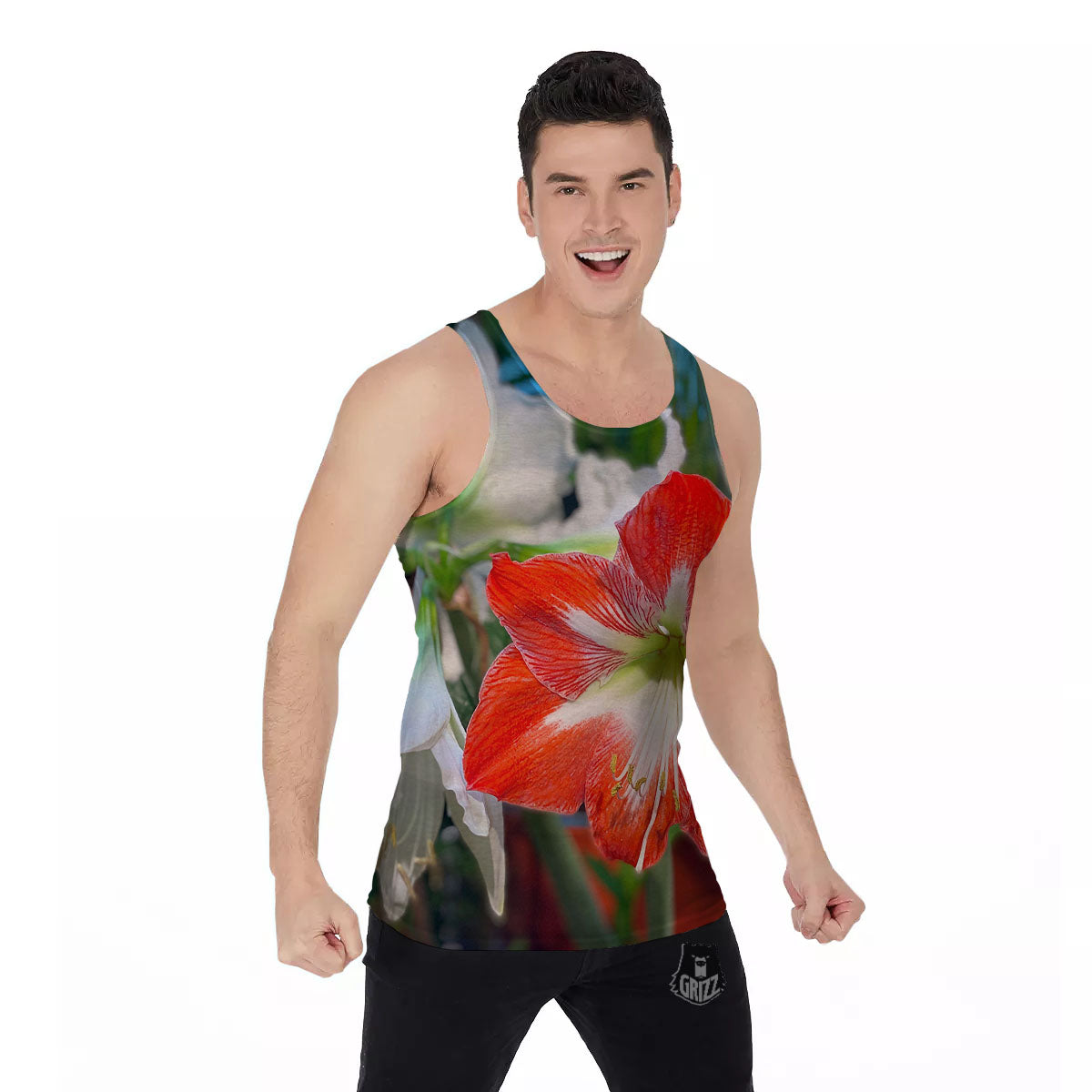 Amaryllis White And Red Print Men's Tank Top-grizzshop