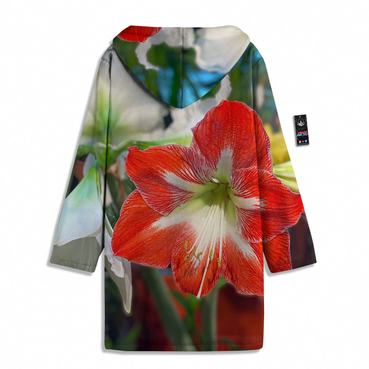 Amaryllis White And Red Print Men's Windbreaker Jacket-grizzshop