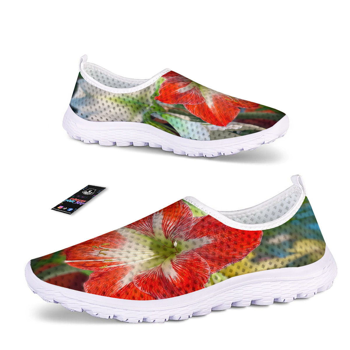 Amaryllis White And Red Print Nurse Shoes-grizzshop