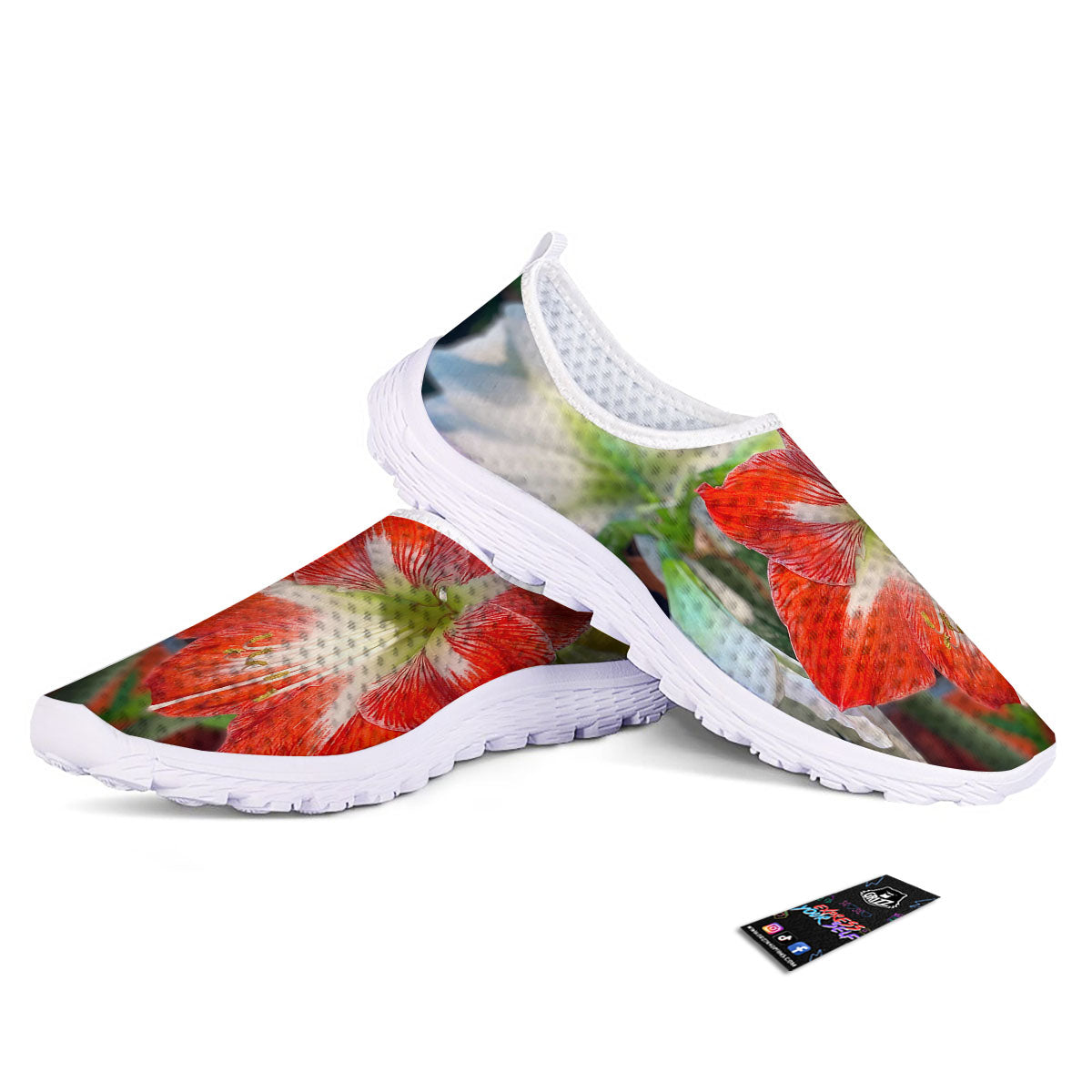 Amaryllis White And Red Print Nurse Shoes-grizzshop