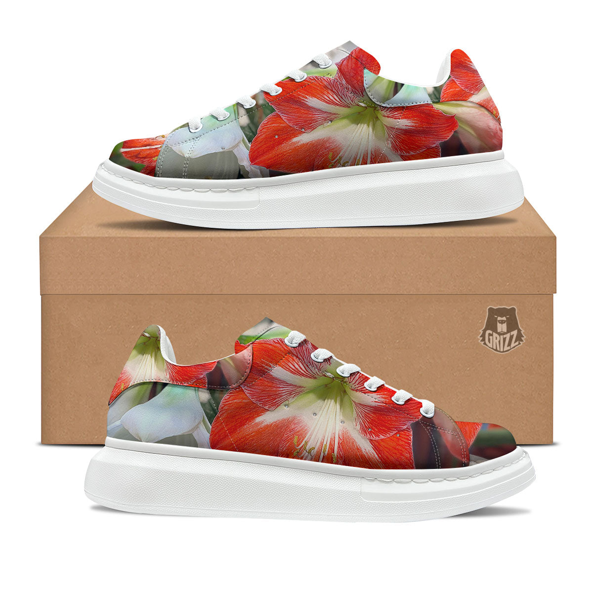 Amaryllis White And Red Print Platform Shoes-grizzshop