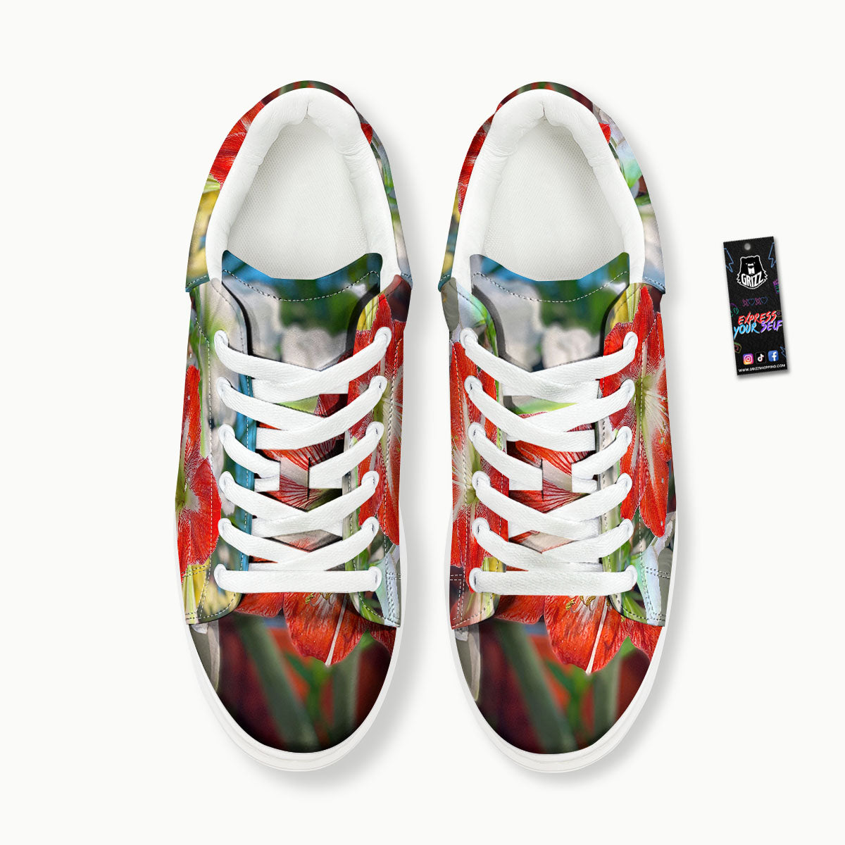 Amaryllis White And Red Print Platform Shoes-grizzshop