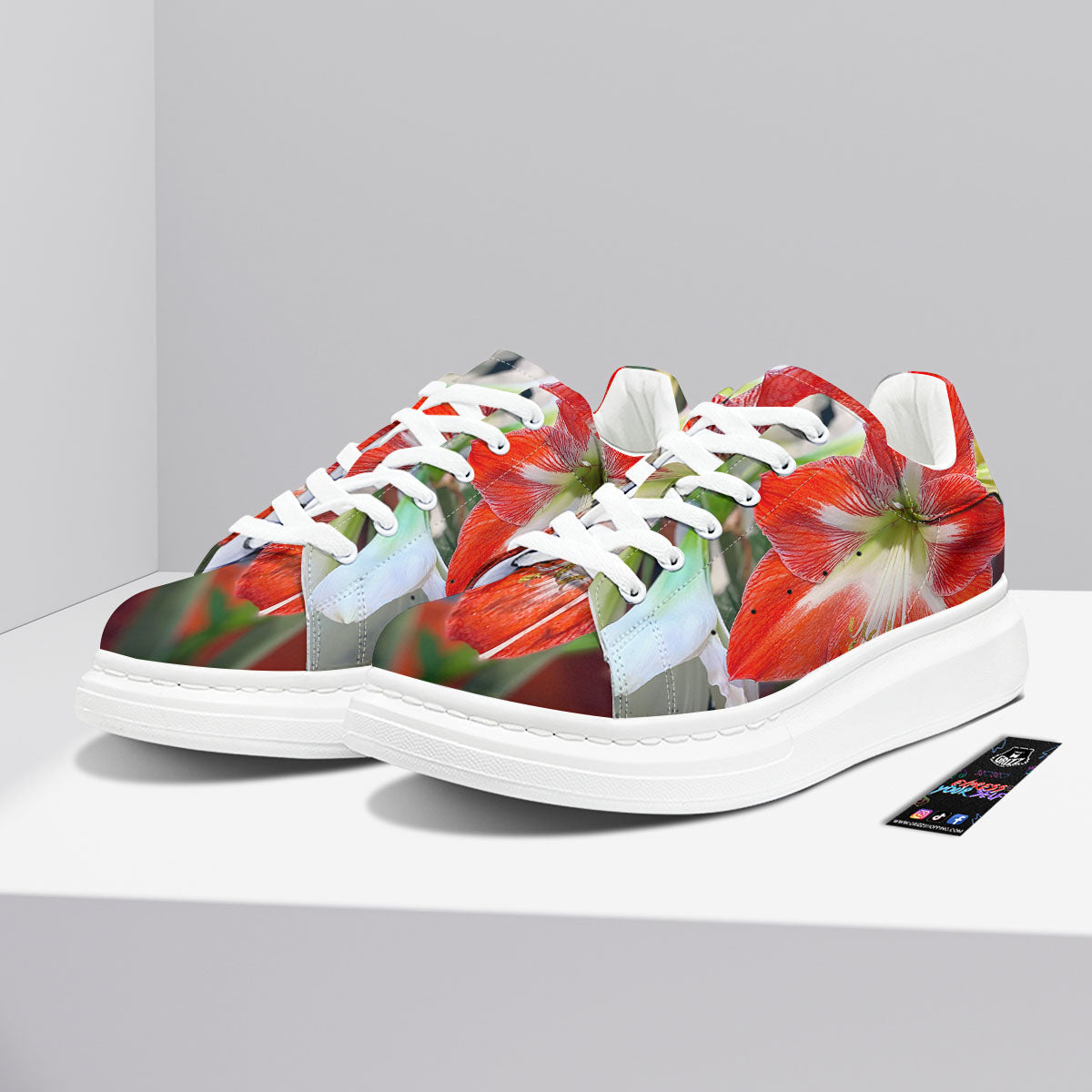 Amaryllis White And Red Print Platform Shoes-grizzshop