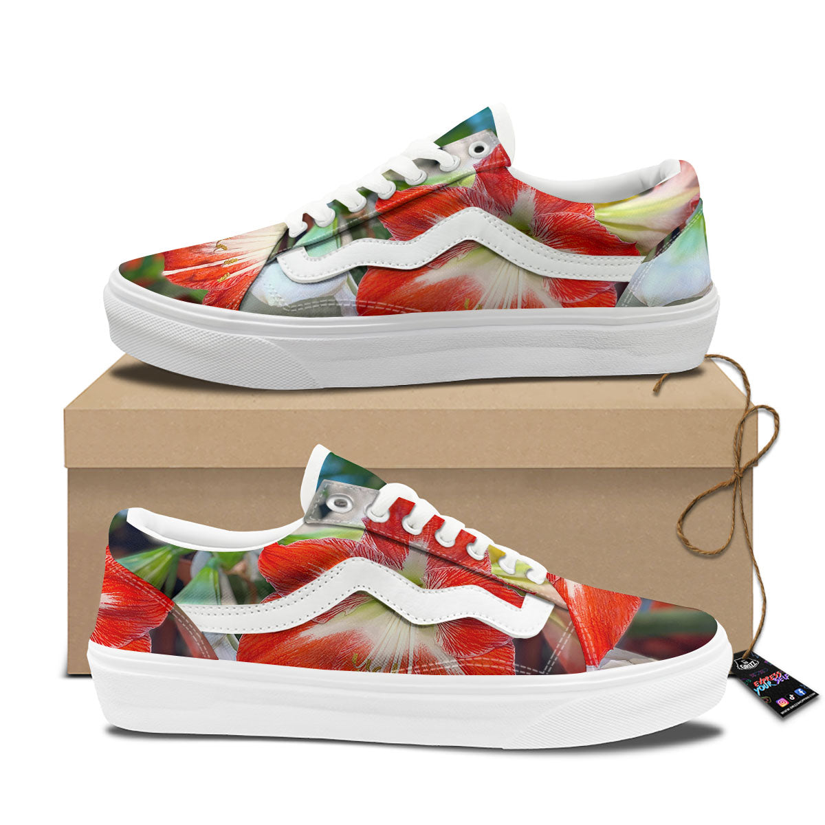 Amaryllis White And Red Print Skate Shoes-grizzshop