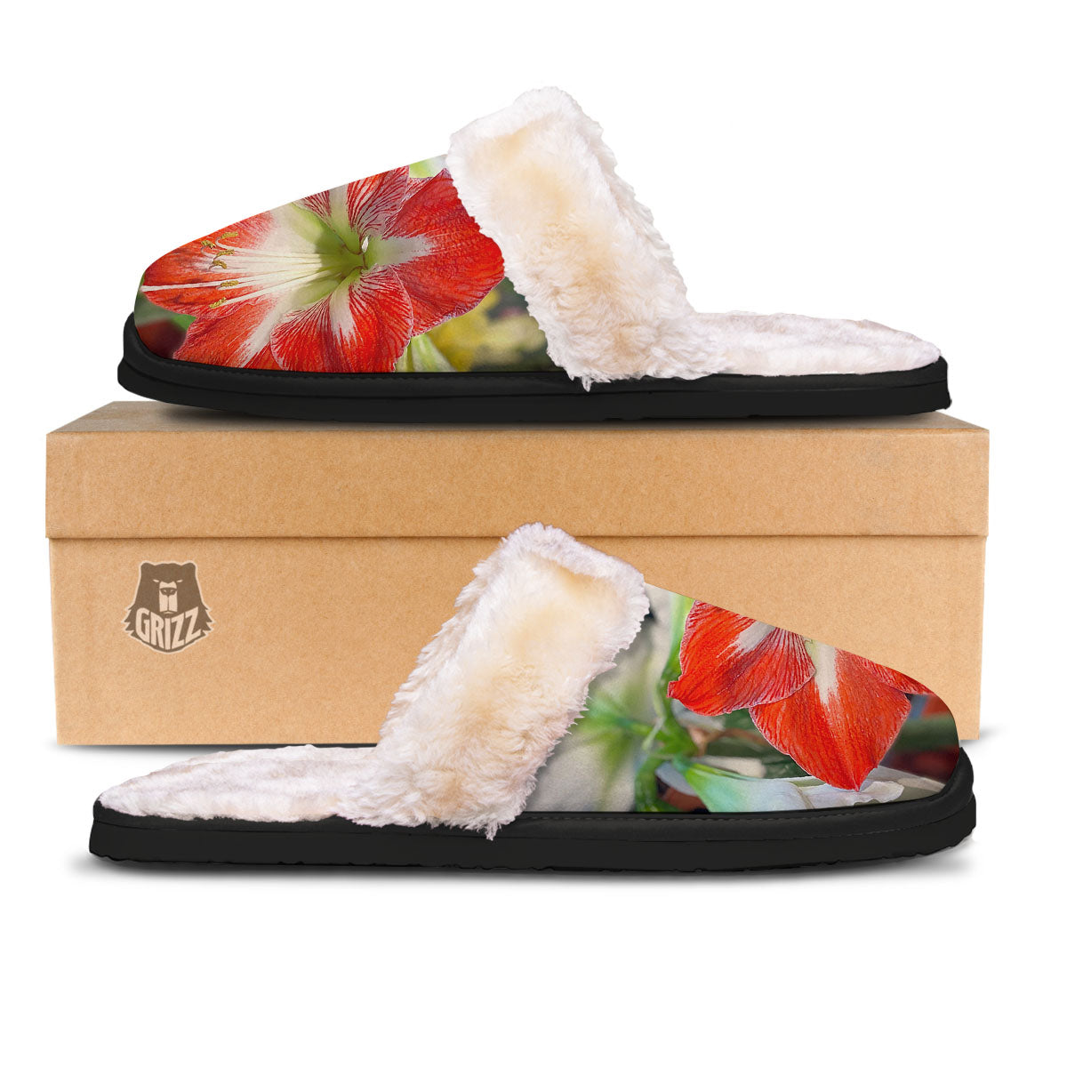 Amaryllis White And Red Print Slippers-grizzshop