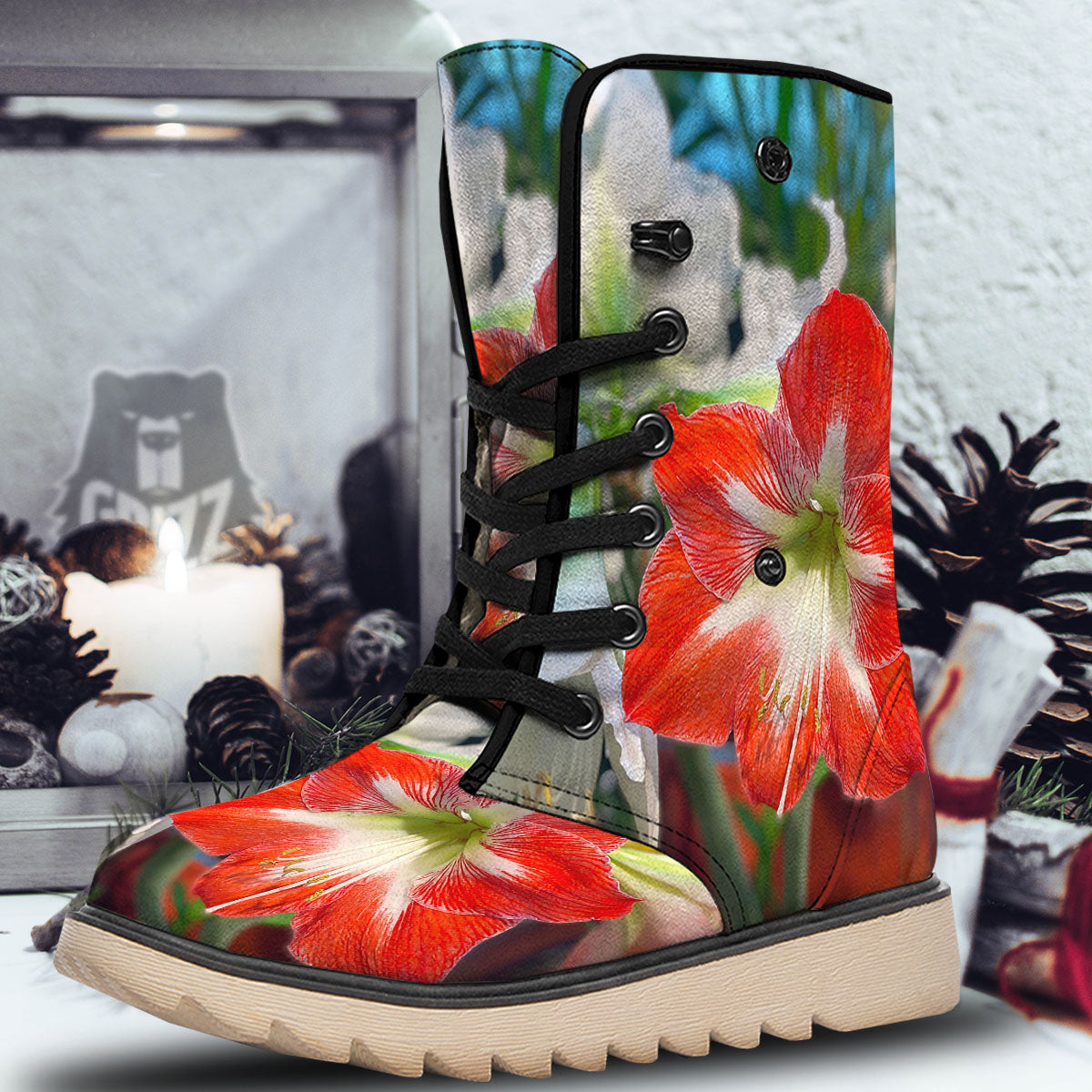 Amaryllis White And Red Print Snow Boots-grizzshop