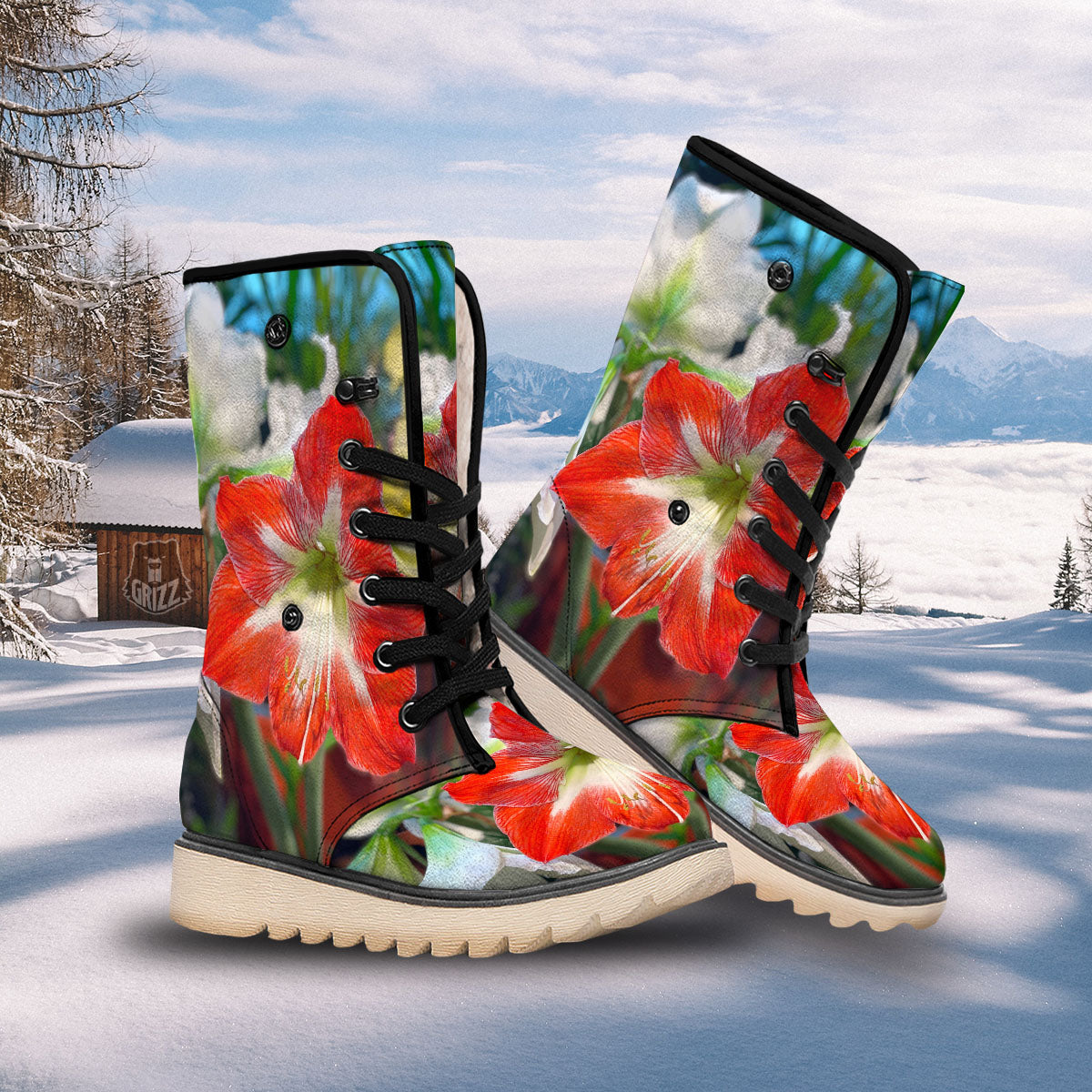 Amaryllis White And Red Print Snow Boots-grizzshop
