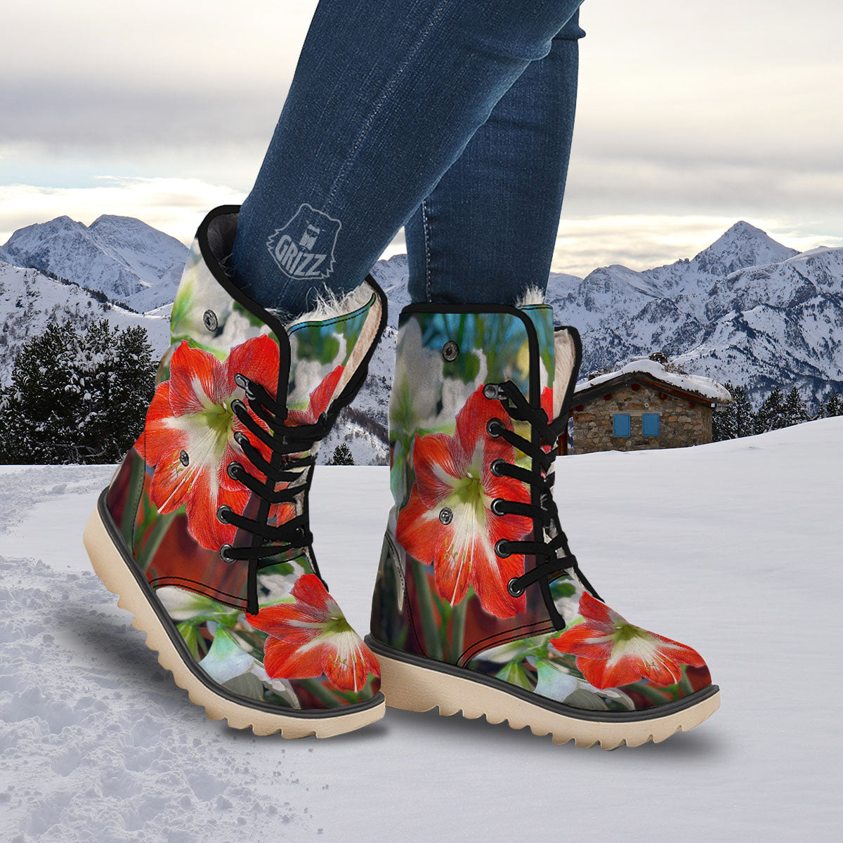 Amaryllis White And Red Print Snow Boots-grizzshop