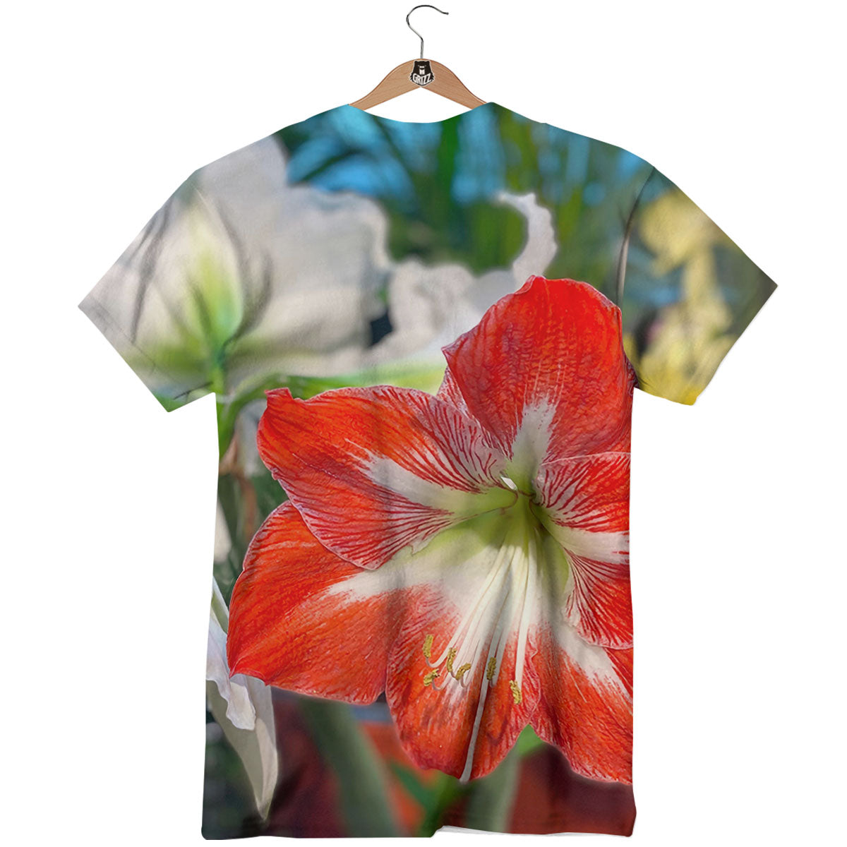 Amaryllis White And Red Print T-Shirt-grizzshop