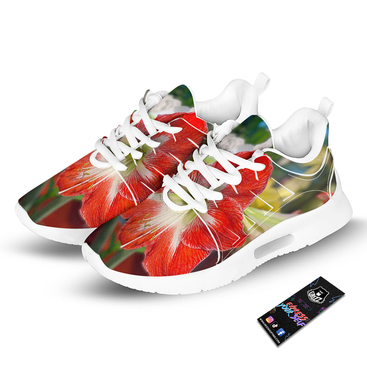 Amaryllis White And Red Print Tennis Shoes-grizzshop