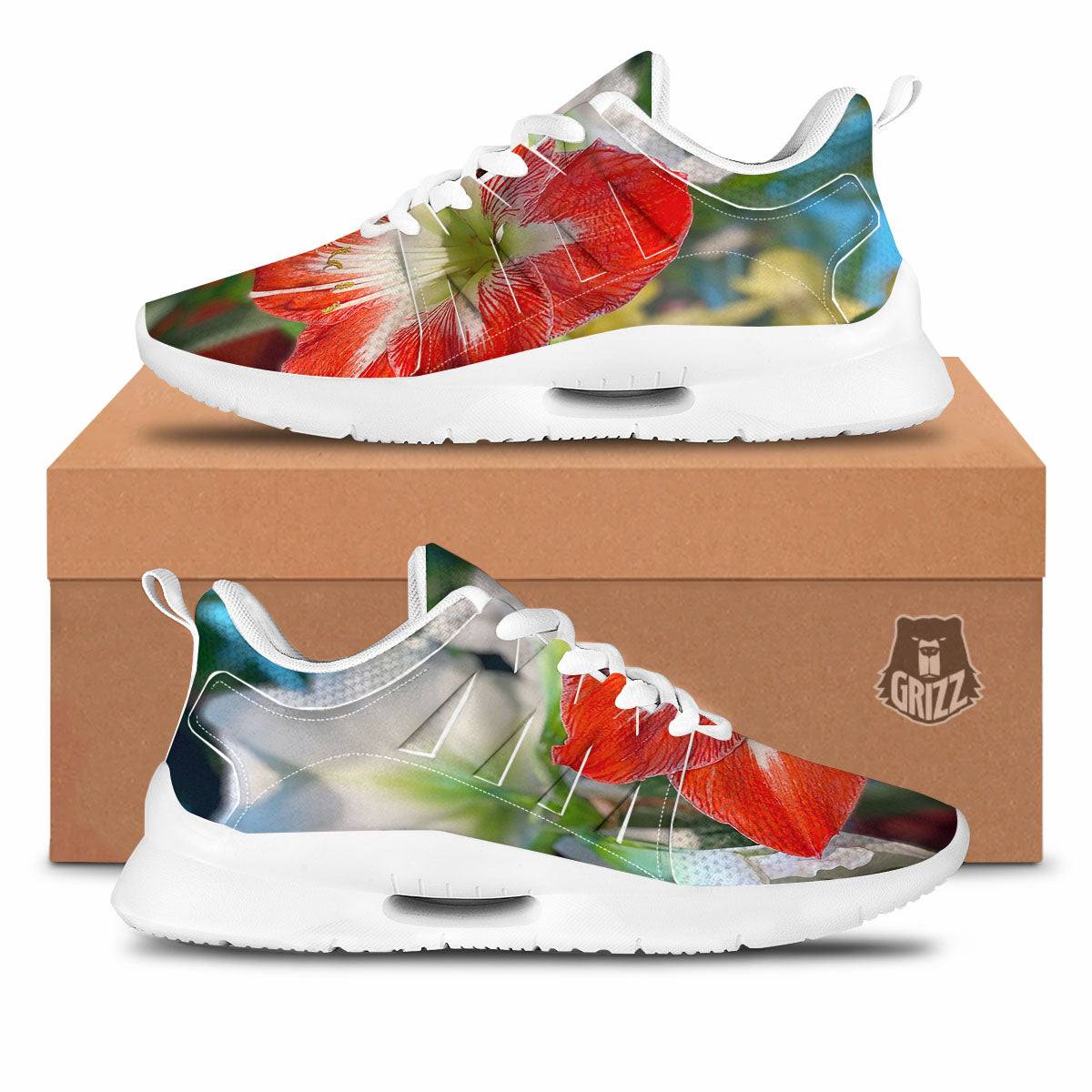 Amaryllis White And Red Print Tennis Shoes-grizzshop