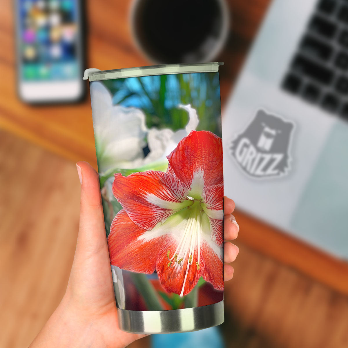 Amaryllis White And Red Print Tumbler-grizzshop