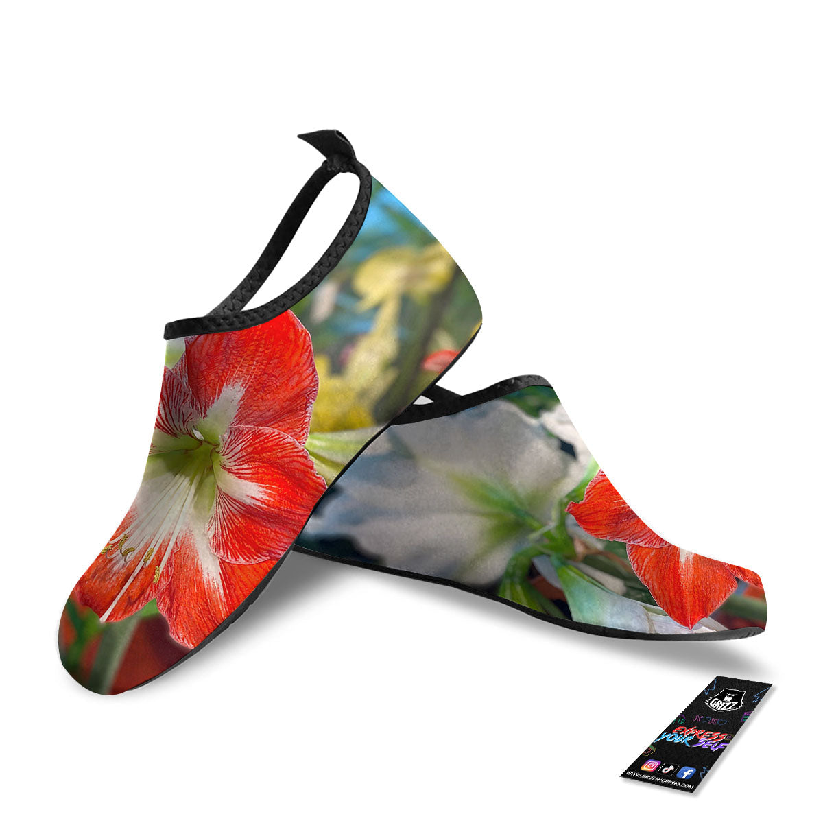 Amaryllis White And Red Print Water Shoes-grizzshop