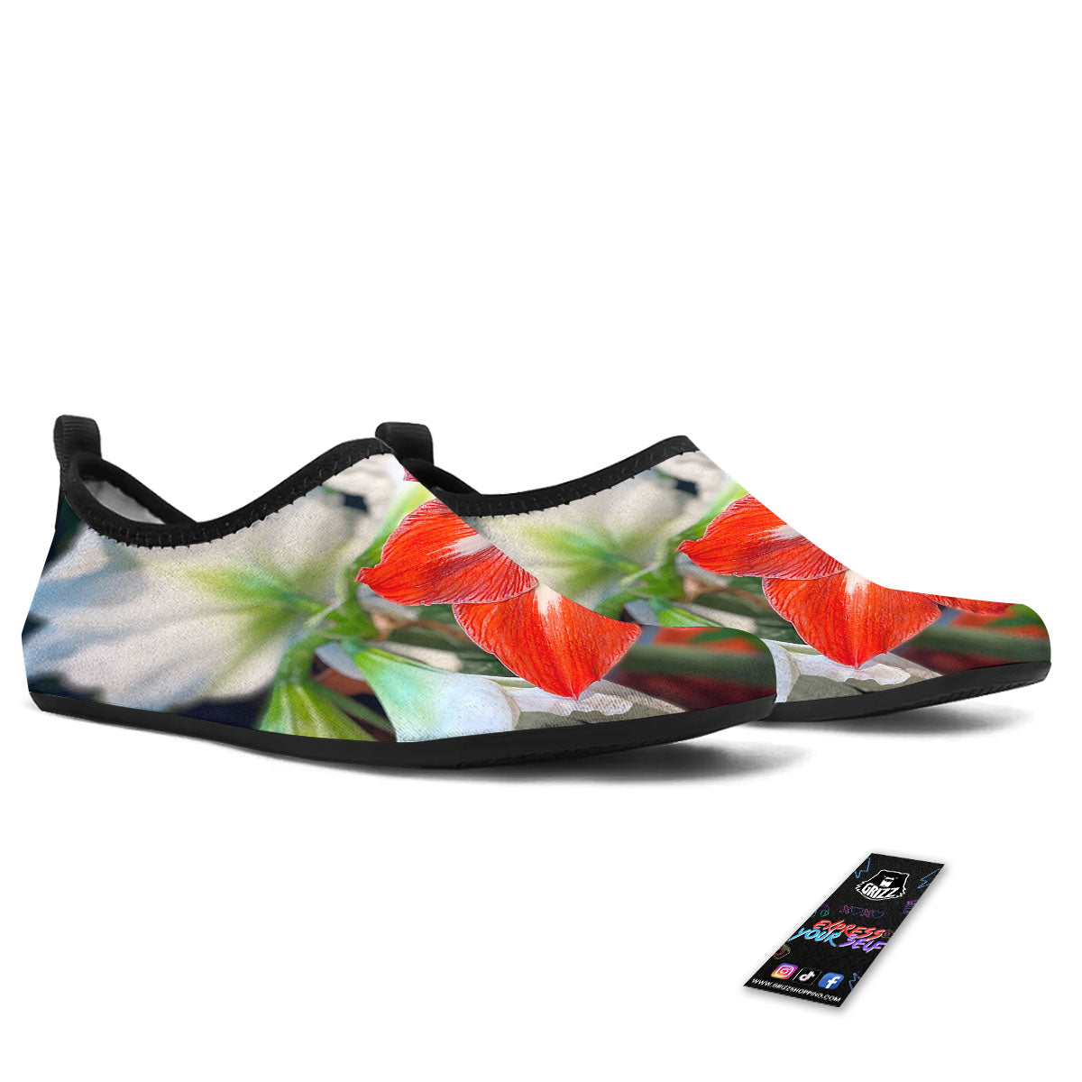 Amaryllis White And Red Print Water Shoes-grizzshop