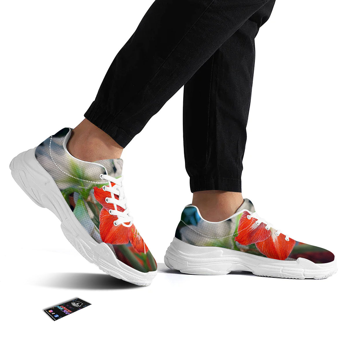 Amaryllis White And Red Print White Chunky Shoes-grizzshop