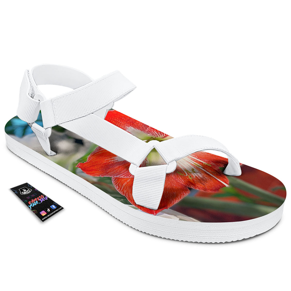 Amaryllis White And Red Print White Open Toe Sandals-grizzshop