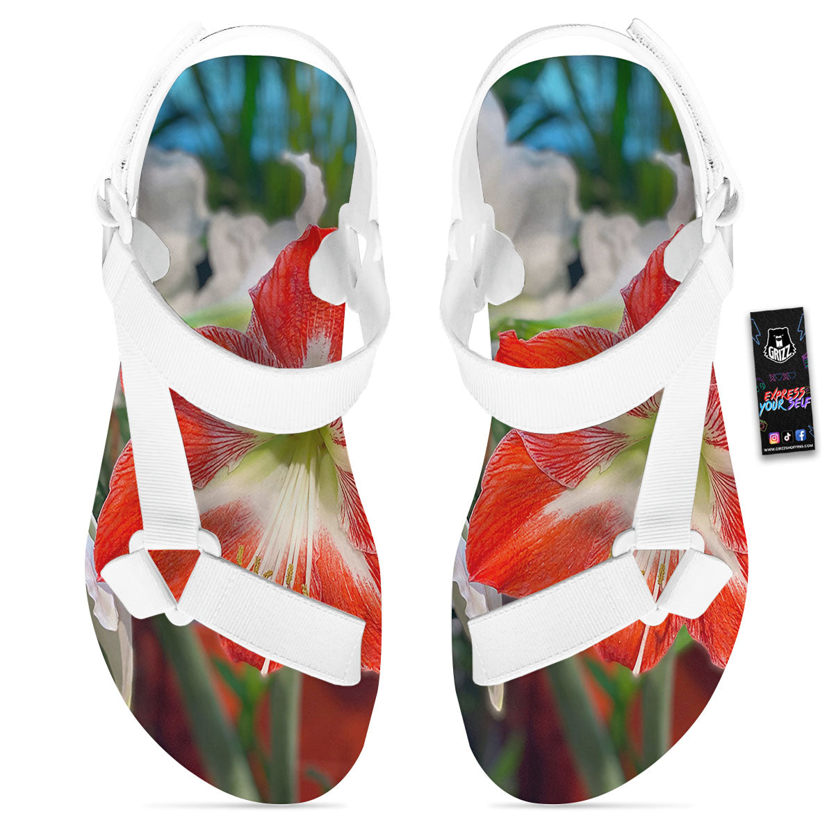 Amaryllis White And Red Print White Open Toe Sandals-grizzshop