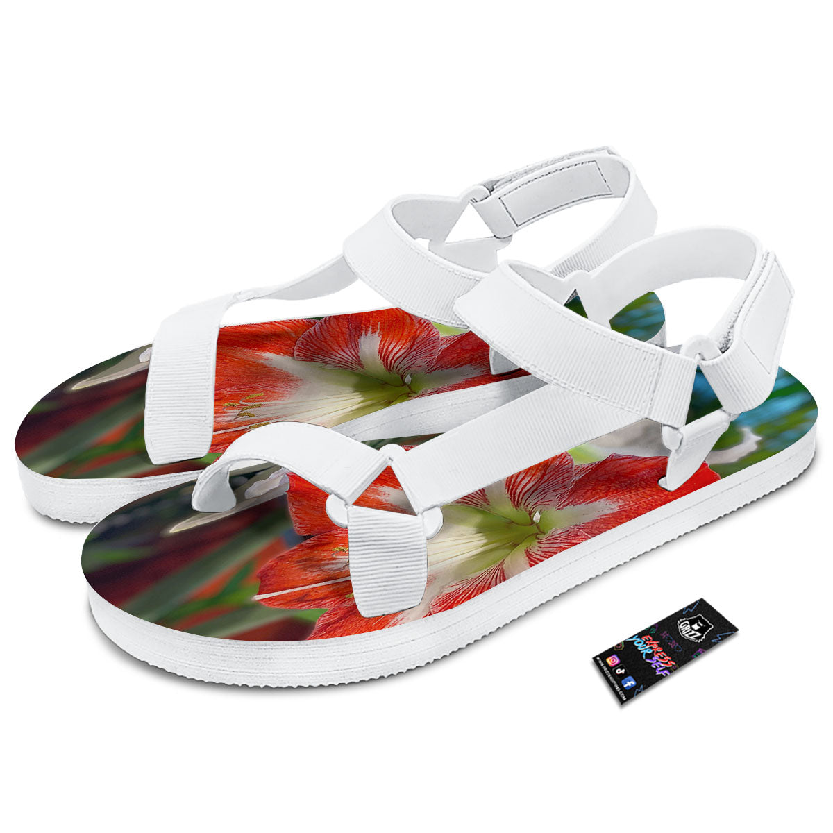 Amaryllis White And Red Print White Open Toe Sandals-grizzshop