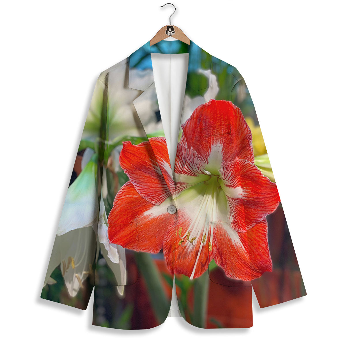 Amaryllis White And Red Print Women's Blazer-grizzshop