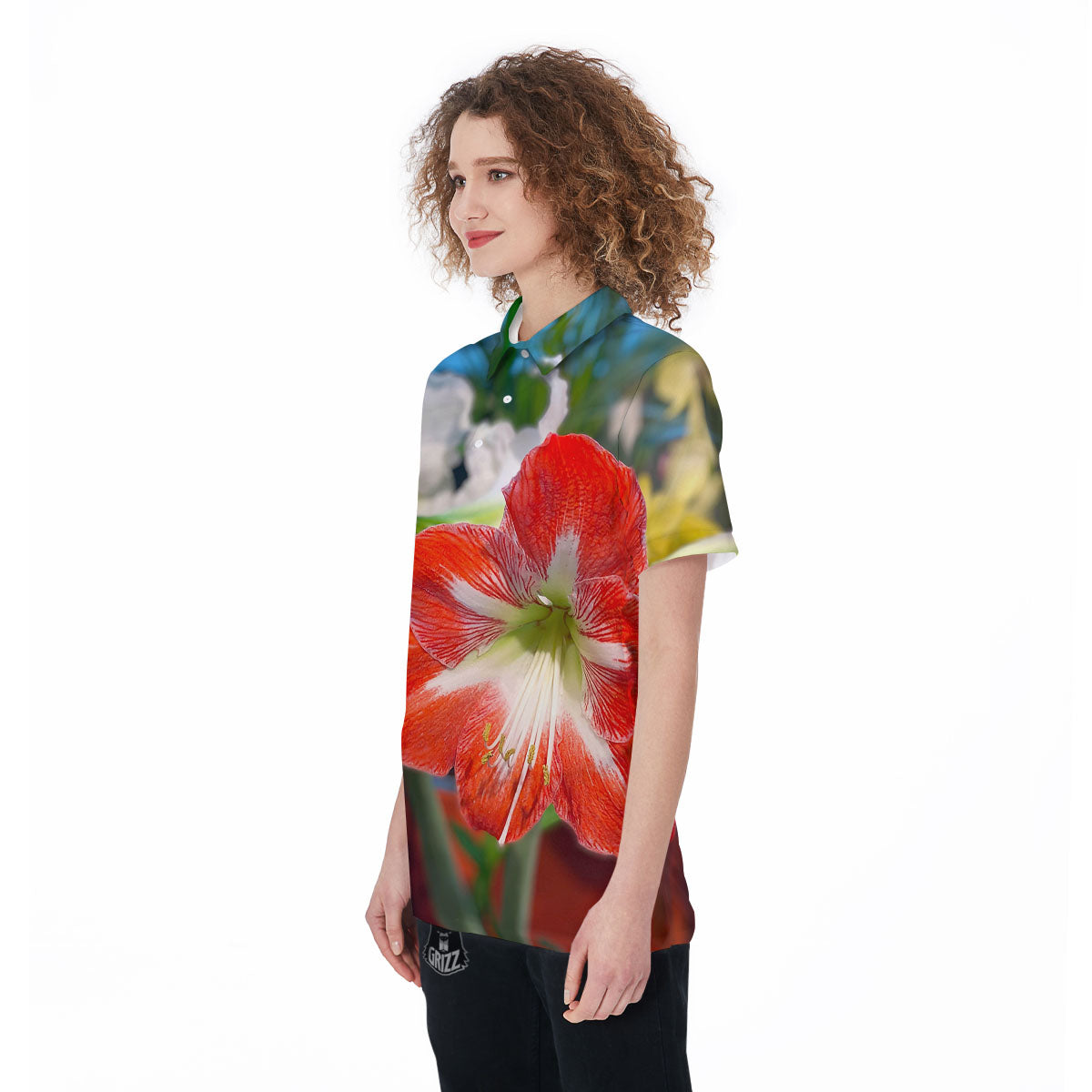 Amaryllis White And Red Print Women's Golf Shirts-grizzshop