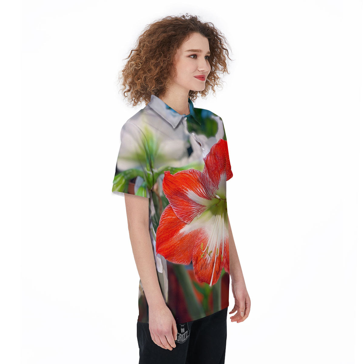 Amaryllis White And Red Print Women's Golf Shirts-grizzshop