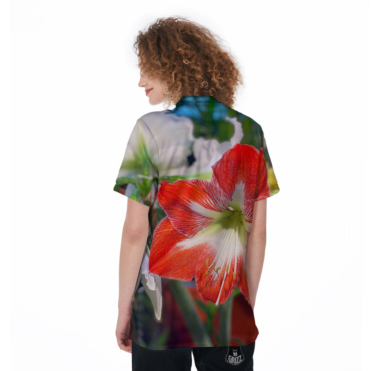 Amaryllis White And Red Print Women's Golf Shirts-grizzshop