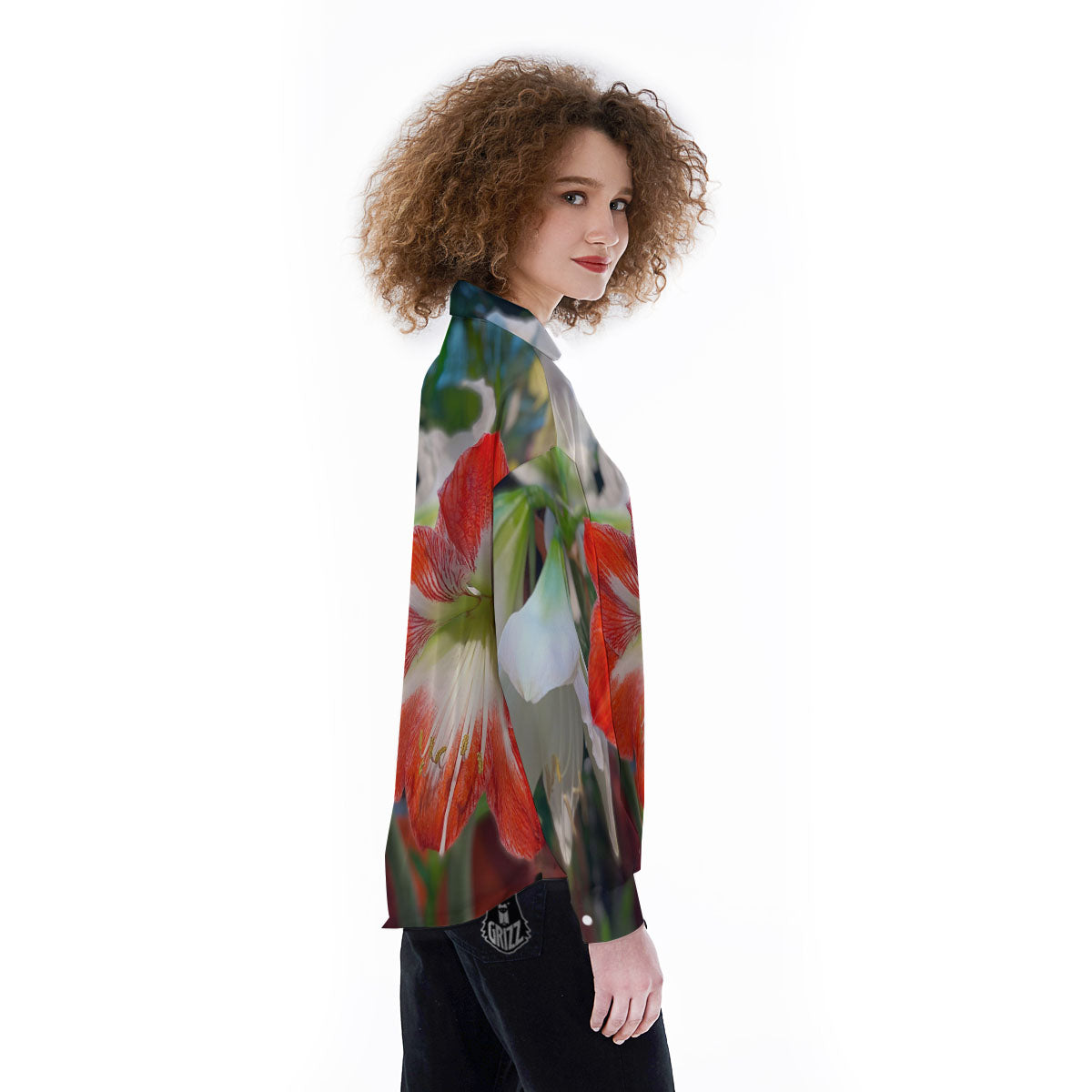 Amaryllis White And Red Print Women's Long Sleeve Shirts-grizzshop