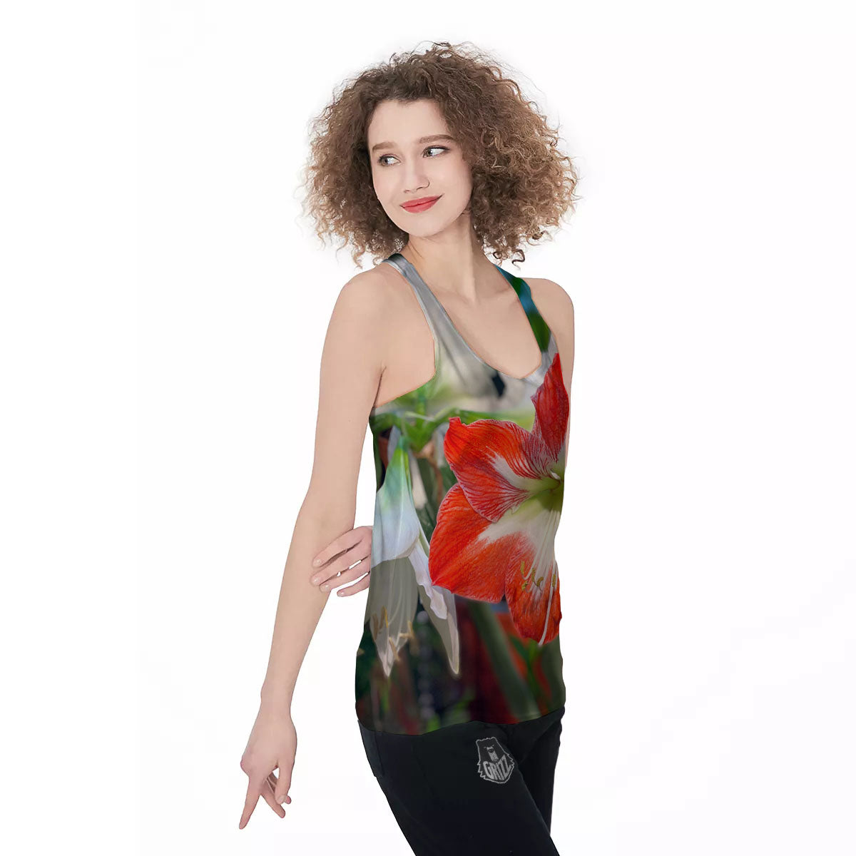 Amaryllis White And Red Print Women's Racerback Tank Top-grizzshop
