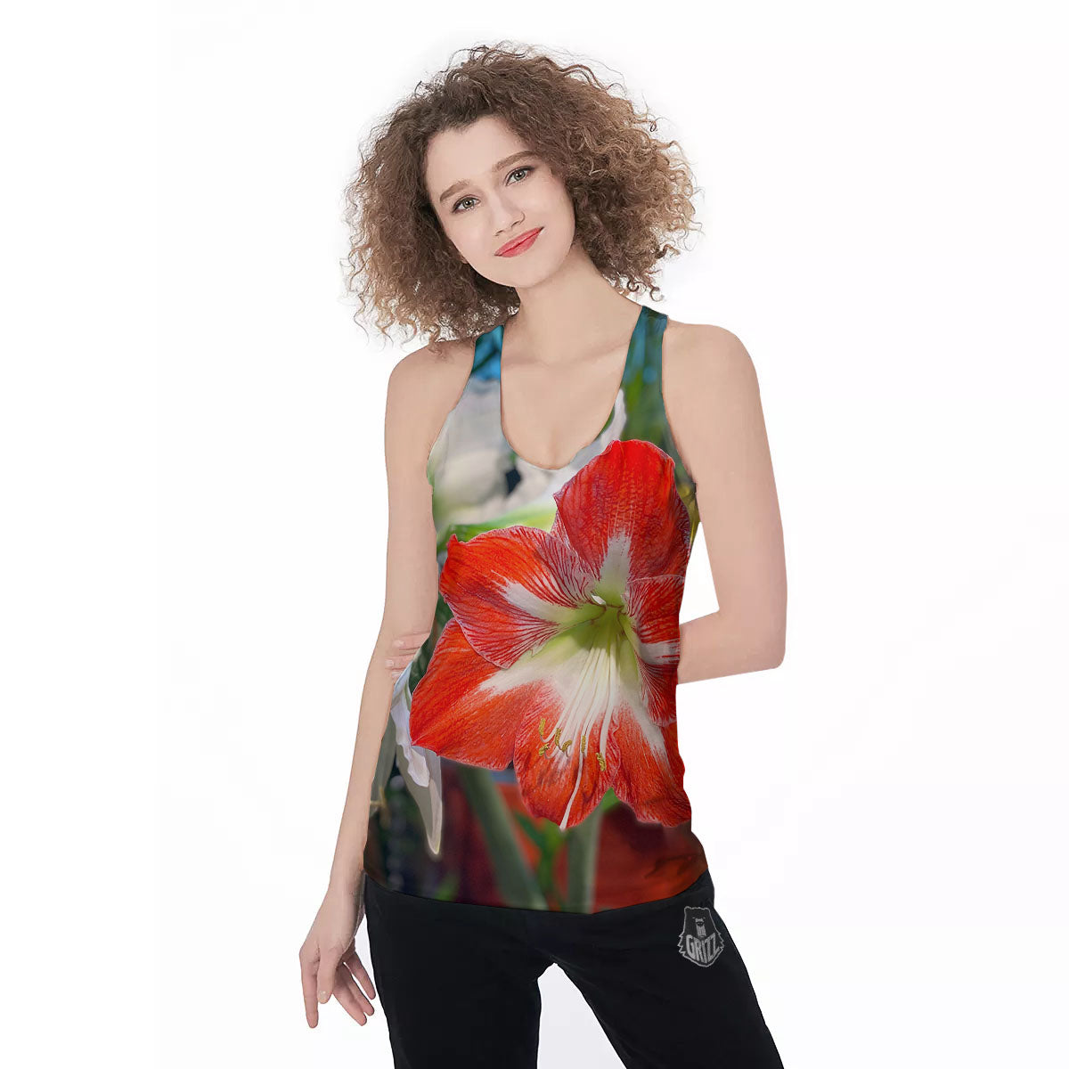 Amaryllis White And Red Print Women's Racerback Tank Top-grizzshop
