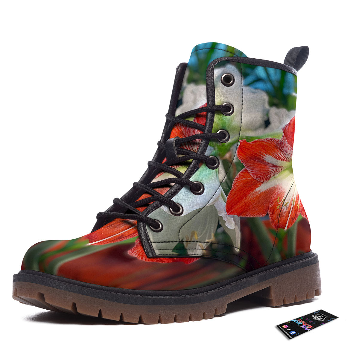 Amaryllis White And Red Print Work Boots-grizzshop