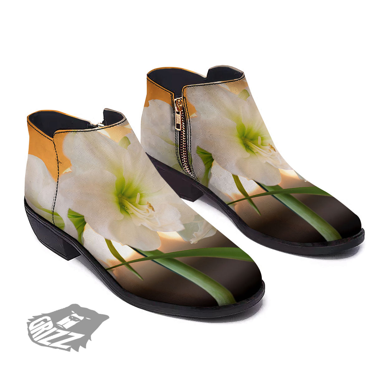Amaryllis White Print Ankle Boots-grizzshop