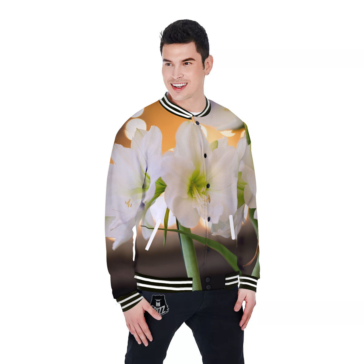 Amaryllis White Print Baseball Jacket-grizzshop