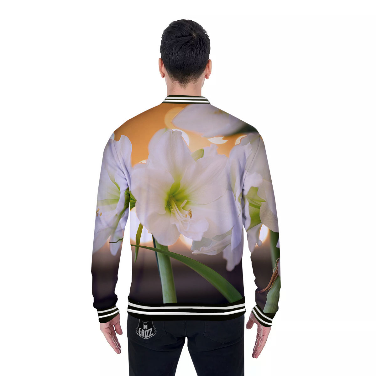 Amaryllis White Print Baseball Jacket-grizzshop
