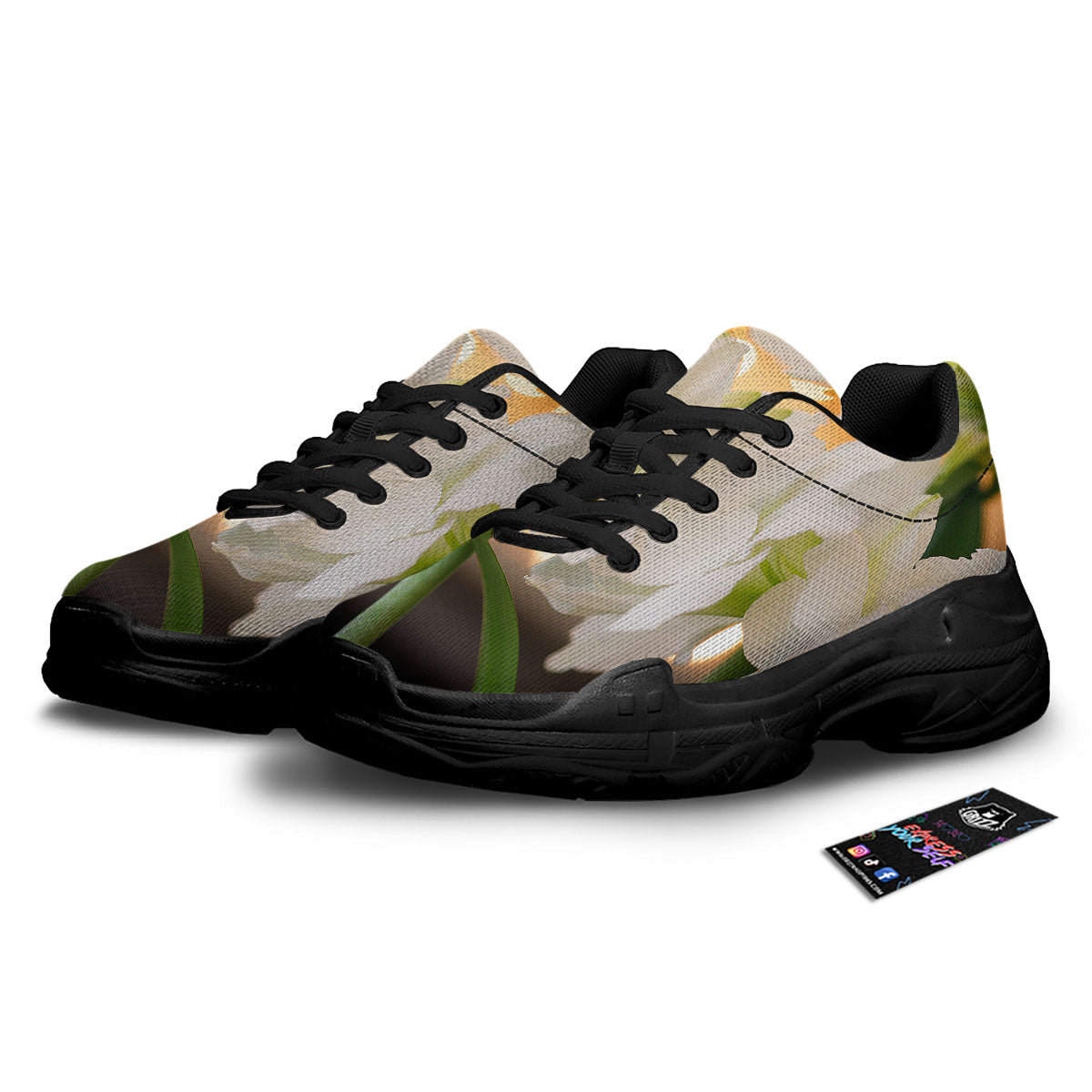 Amaryllis White Print Black Chunky Shoes-grizzshop