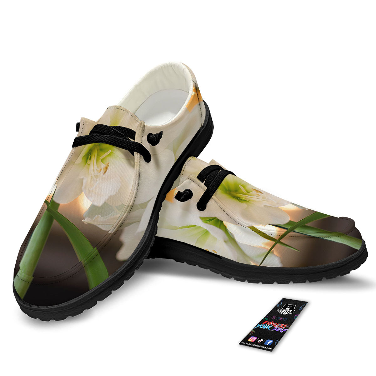 Amaryllis White Print Black Loafers-grizzshop