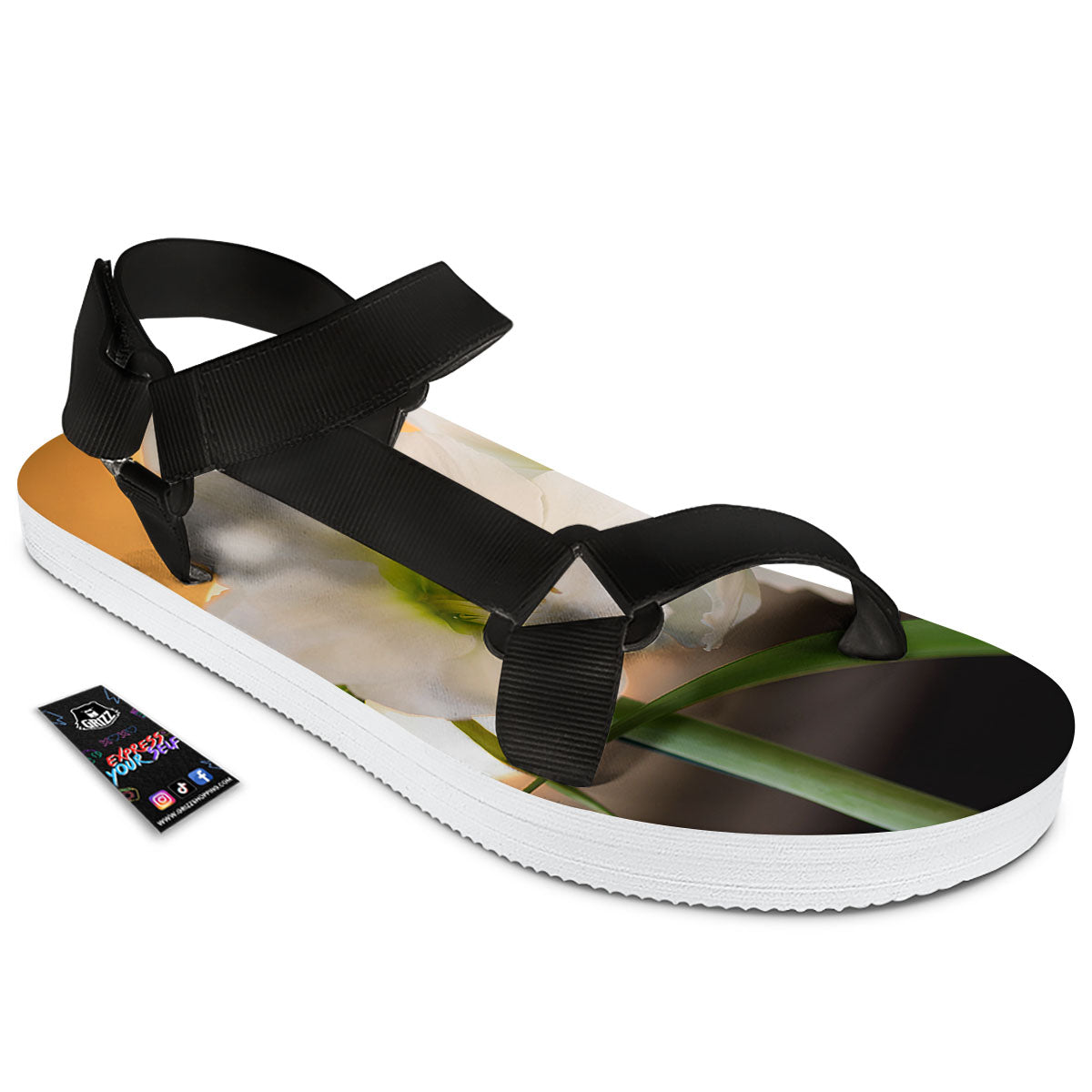 Amaryllis White Print Black Open Toe Sandals-grizzshop