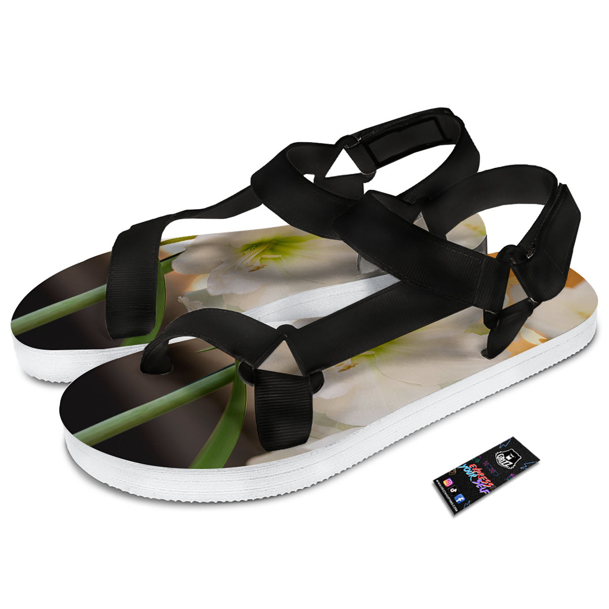 Amaryllis White Print Black Open Toe Sandals-grizzshop