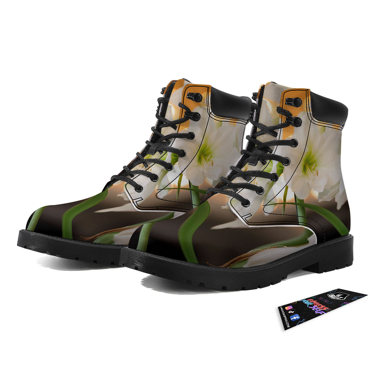 Amaryllis White Print Boots-grizzshop