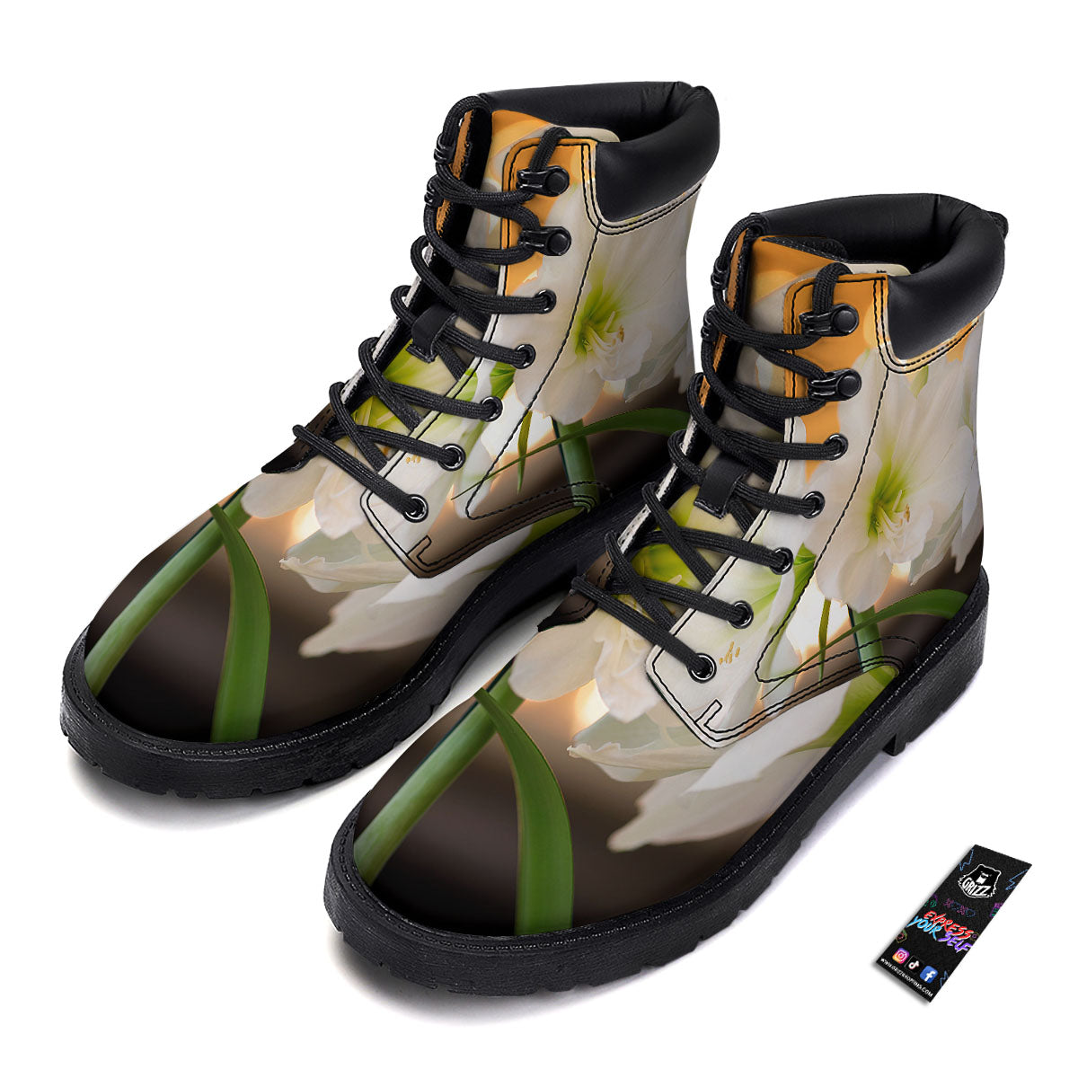 Amaryllis White Print Boots-grizzshop