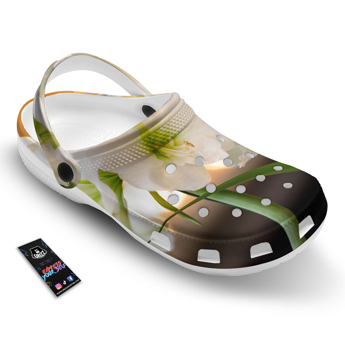 Amaryllis White Print Clog-grizzshop