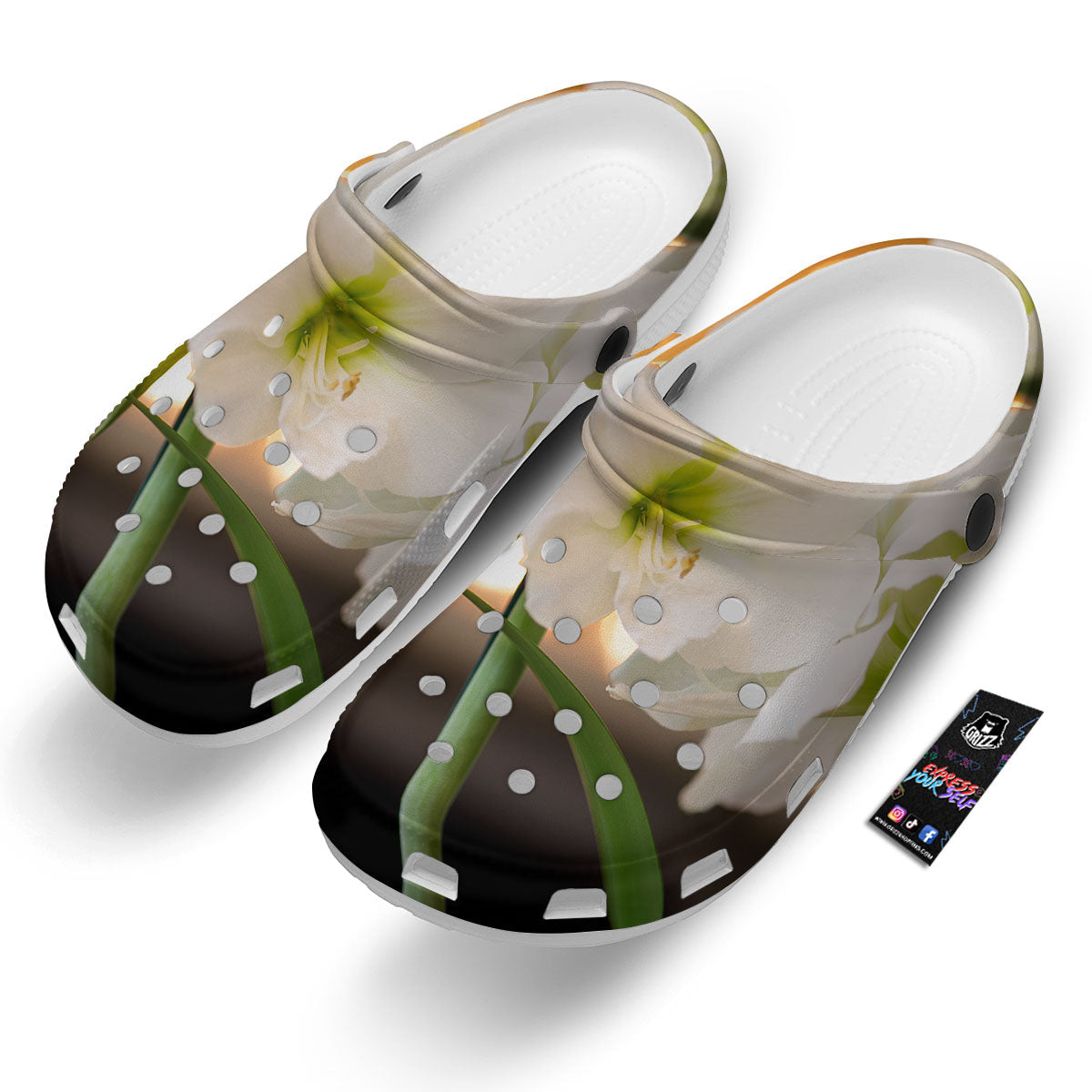 Amaryllis White Print Clog-grizzshop