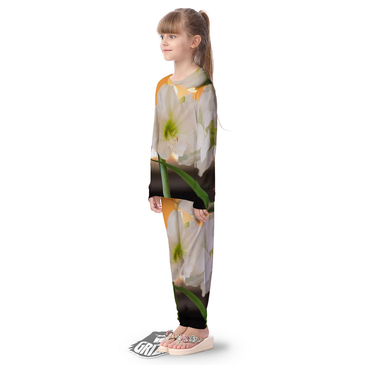 Amaryllis White Print Kid's Pajamas-grizzshop