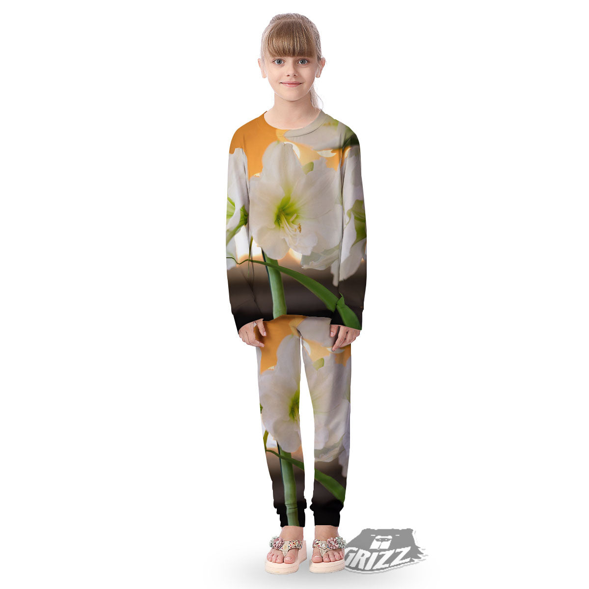 Amaryllis White Print Kid's Pajamas-grizzshop