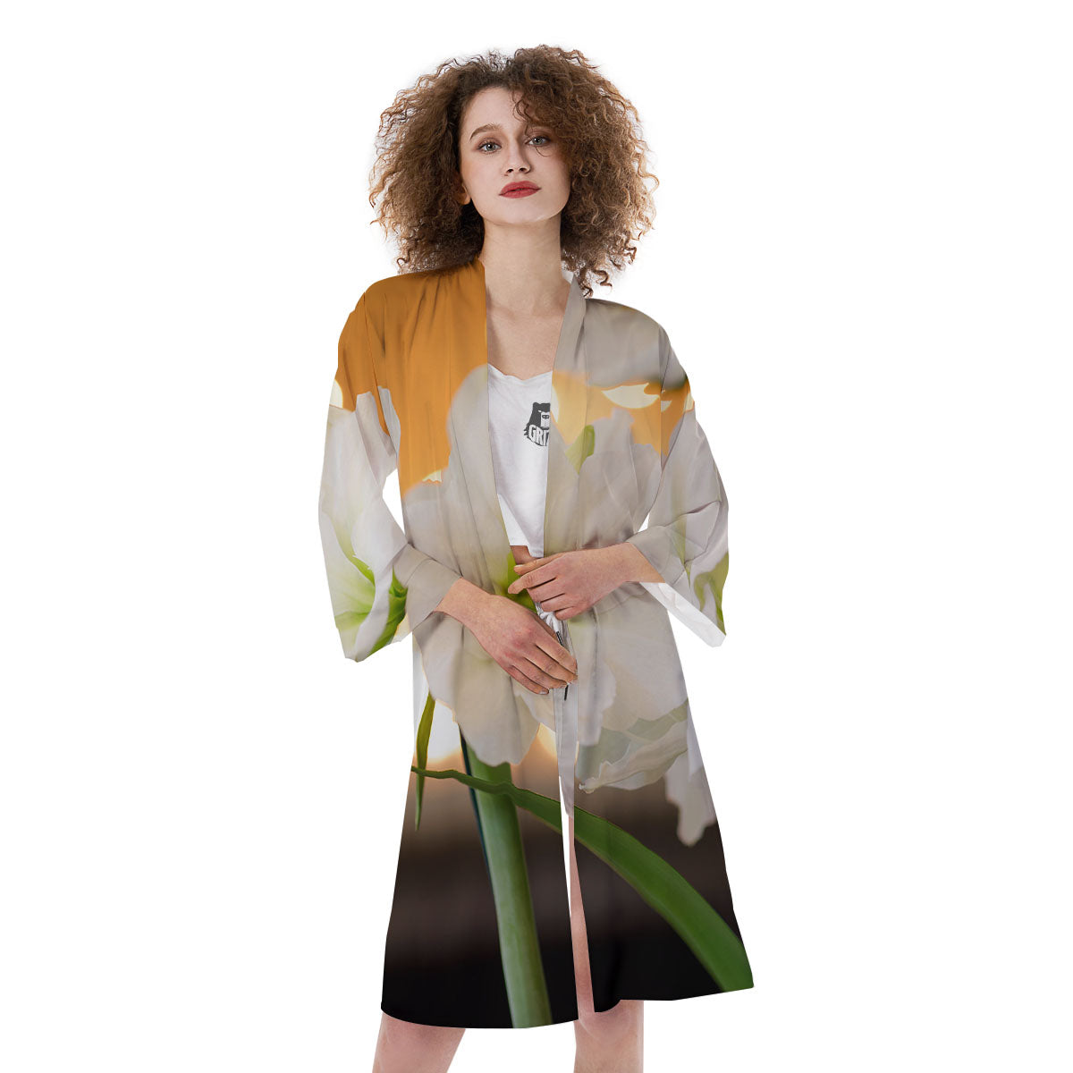 Amaryllis White Print Kimono-grizzshop
